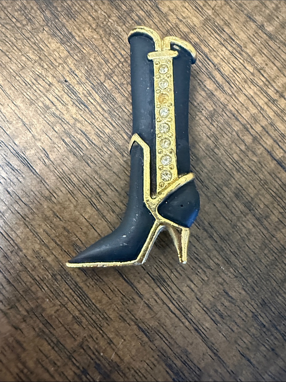 Black Heeled Boot Pin Brooch with Gold Accents